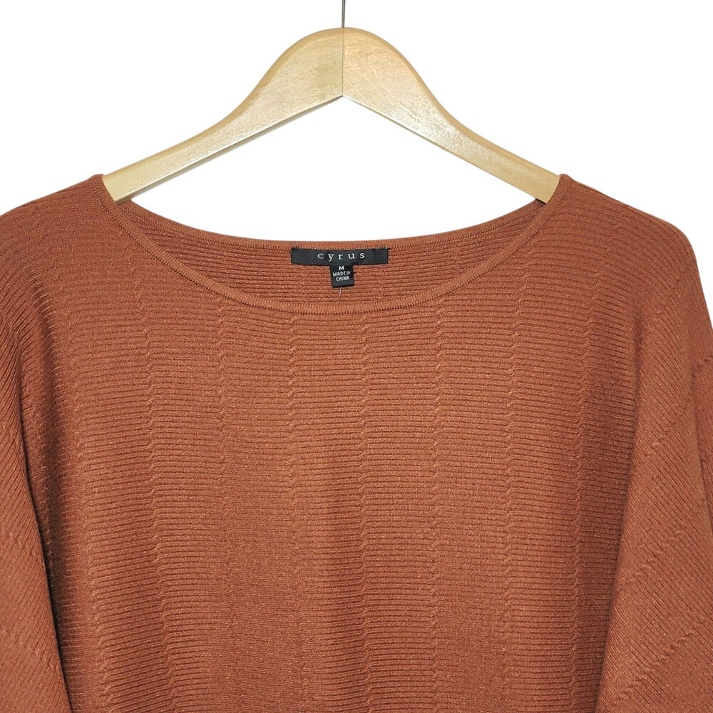 Cyrus NWT Dolman Sleeve Knit Pullover Sweater Rust Orange Scoopneck M Cozy - Picture 2 of 12